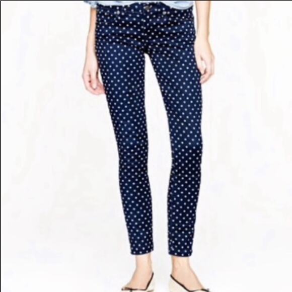 J Crew Toothpick Polka Dot Navy Blue/White Corduroy Pants - Picture 1 of 6